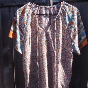 Boho top blouse women's large microfloral shirt pullover